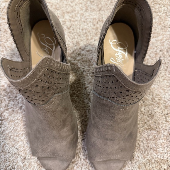 Fergie Women's Taupe Peep-Toe Ankle Boots - Picture 2 of 8